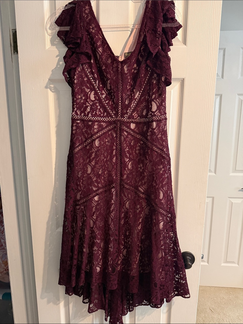 Taylor One-Shoulder Lace Dress in Plum